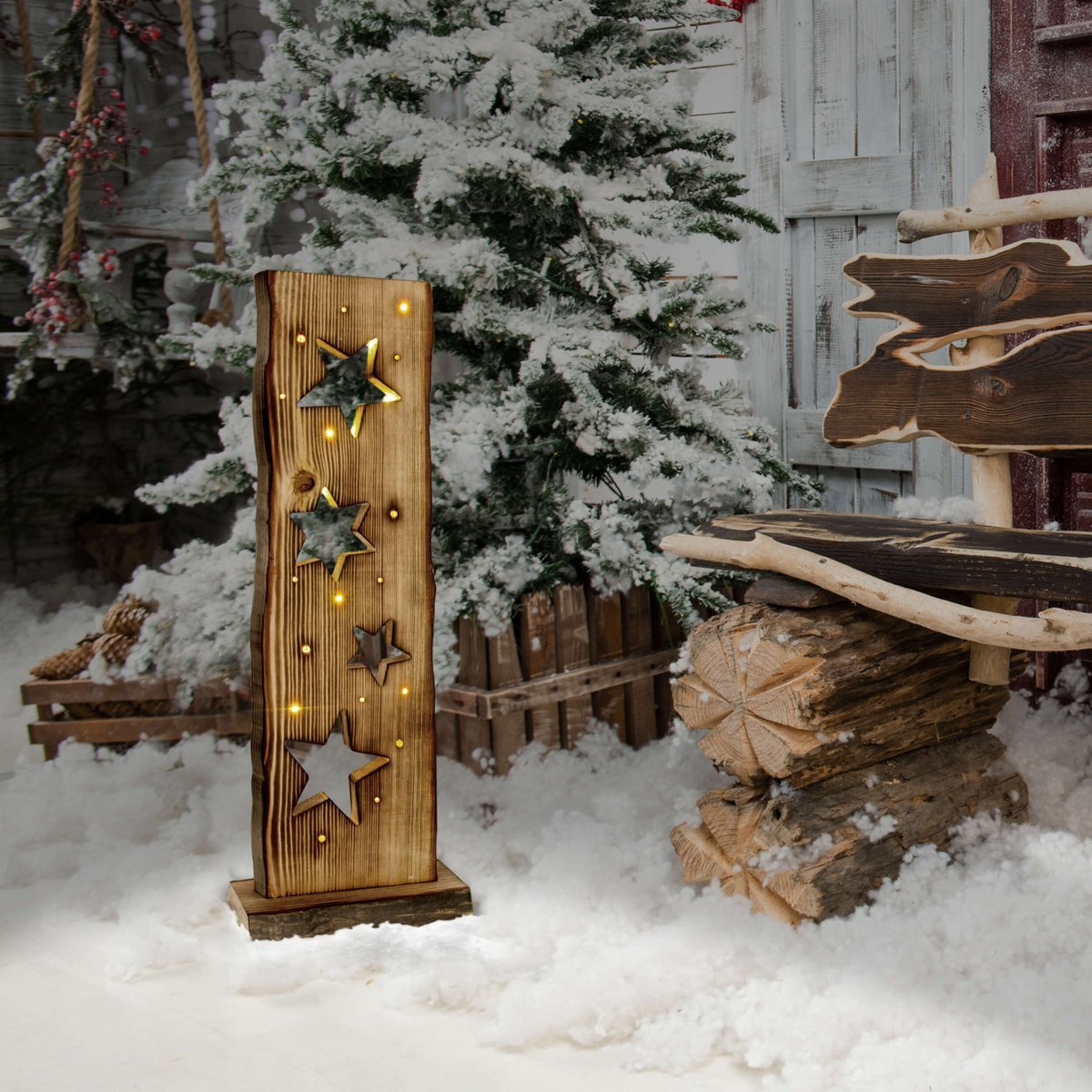 Houten Bord Sterren Hoogte 60cm met LED