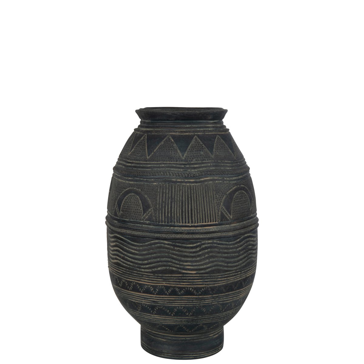 J-Line vaas Kruik Cirkel - cement - zwart/bruin - large - 42.5 cm hoog