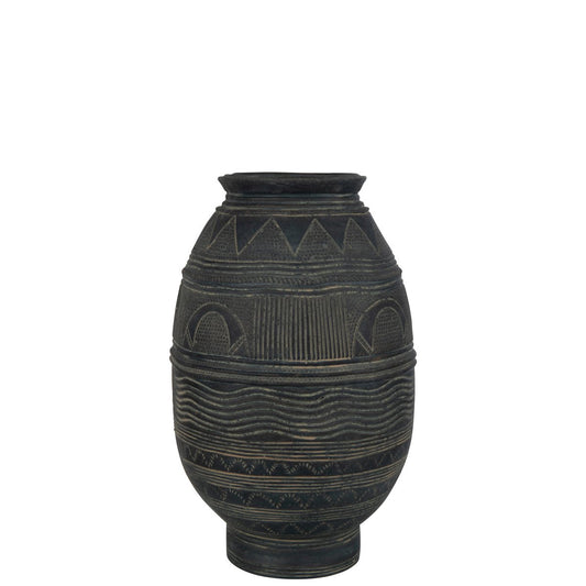J-Line vaas Kruik Cirkel - cement - zwart/bruin - large - 42.5 cm hoog