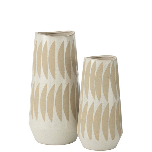 J-Line vaas Kai - keramiek - beige/wit - large - 40 cm hoog