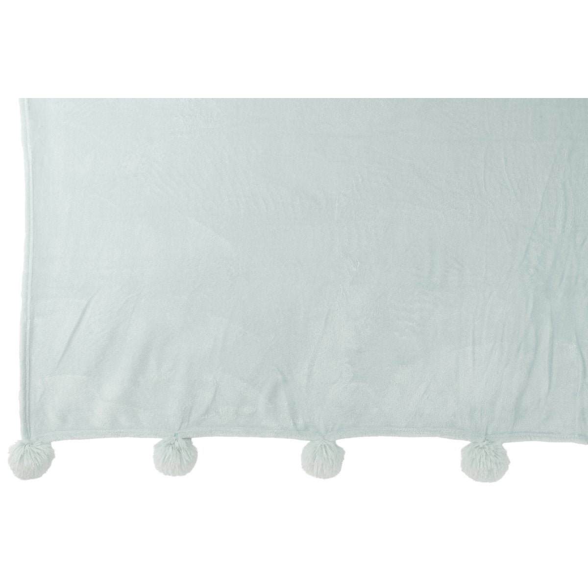 J-Line Plaid Pompon - polyester - lichtblauw - 170 x 130 cm