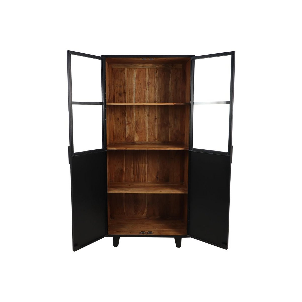 Vitrinekast 2 Deur-85x40x185-Zwart/Naturel-Acacia/Metaal