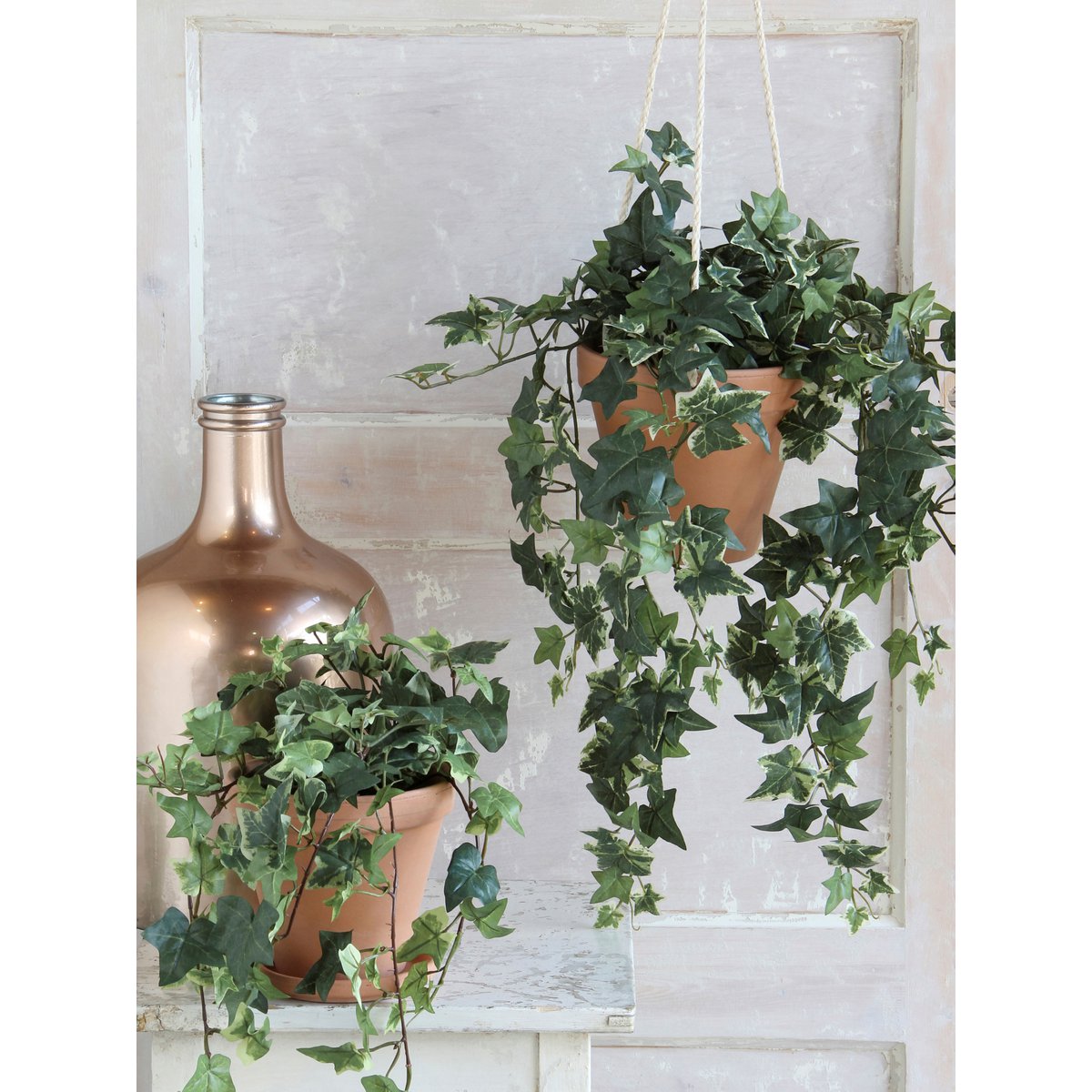 Hedera Kunst Hangplant - H129 cm - Groen Bont