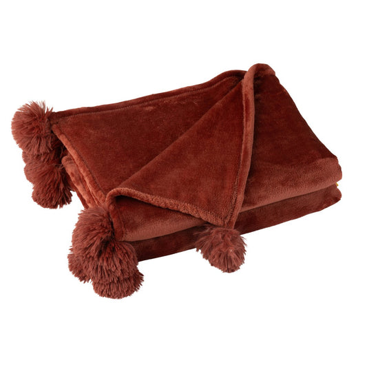 J-Line Plaid Pompon - polyester - marsala rood - 170 x 130 cm