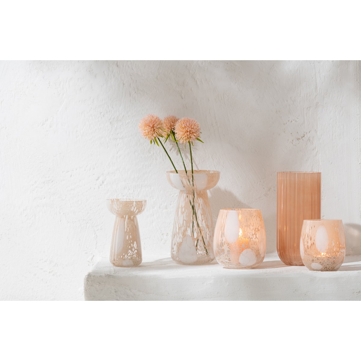 J-Line vaas Hoog Draden - glas - beige/wit - small - 17.5 cm hoog
