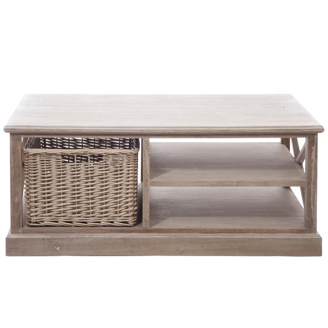 J-Line Salontafel Rechthoek - 2 schuiven en 1 mand - hout - grijs