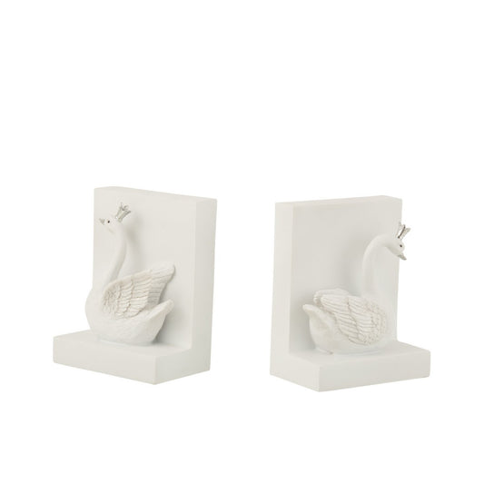 J-Line boekensteun Zwaan - Polyresin - wit - 2 stuks