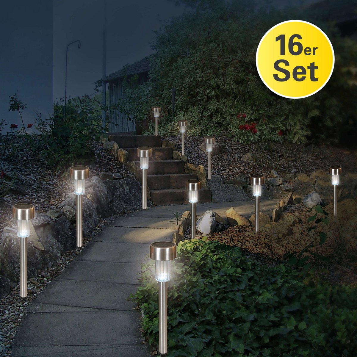16-delige set LED-Solar-Tuinverlichting