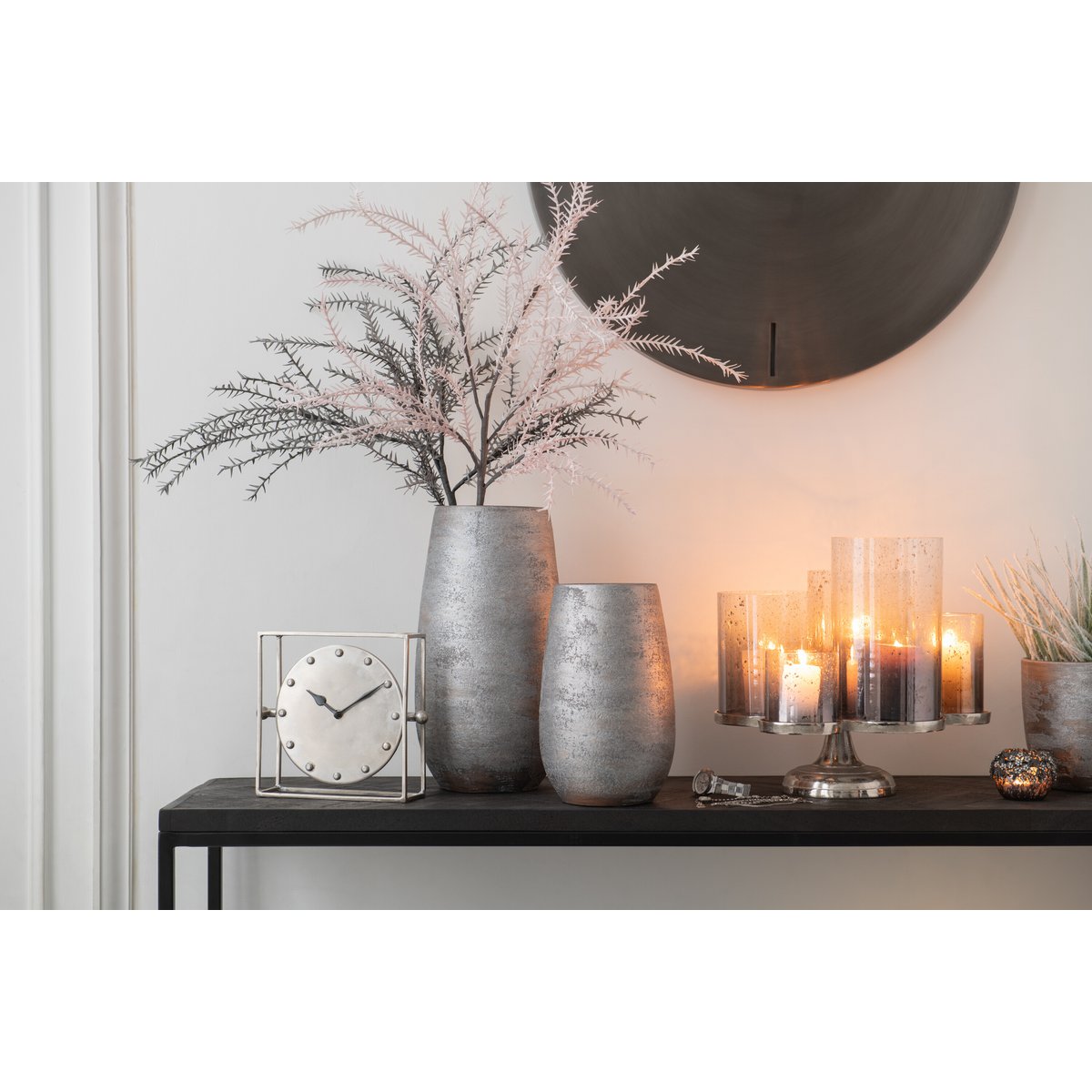 J-Line Vaas Oneffen Ruw Keramiek Zilver Small - 31 cm hoog