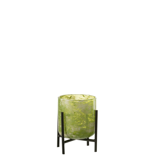 J-Line windlicht Staand Marmer - glas/ijzer - groen - small