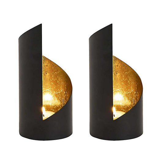 Theelichthouder set van 2 Zwart/Goud Hoogte 18cm