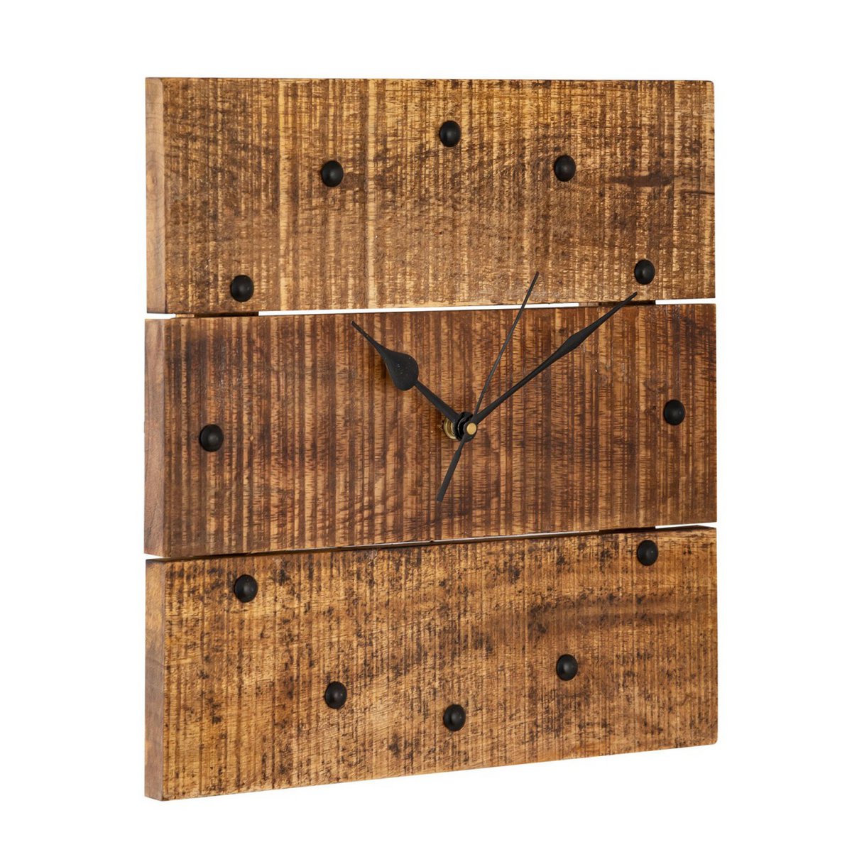 Wandklok mangohout 30x30cm stille klok met metalen accenten