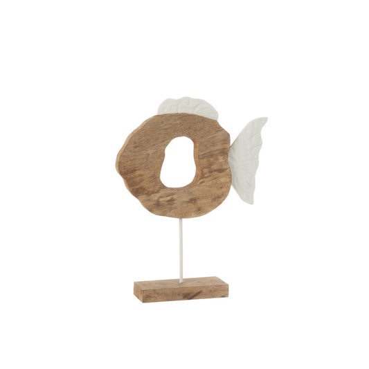 J-Line decoratie Vis Op Voet - hout - wit/naturel