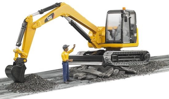 Bruder 02466 CAT Minibagger met Arbeider 1:16
