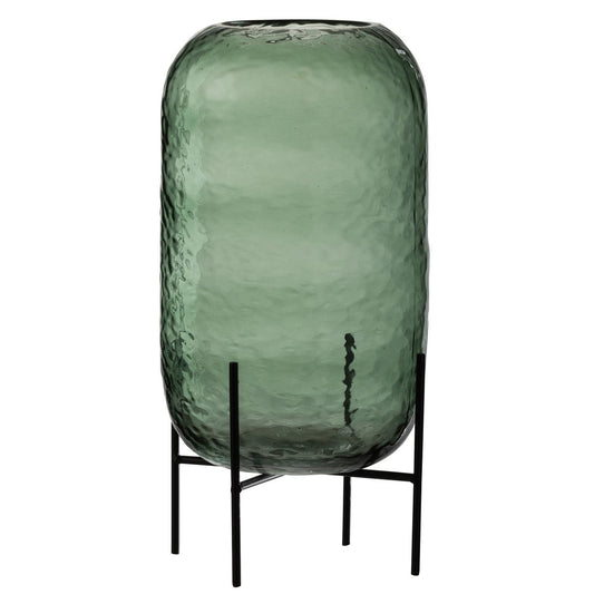 J-Line vaas Rond Oneffen - glas - groen - large - Ø 18 cm