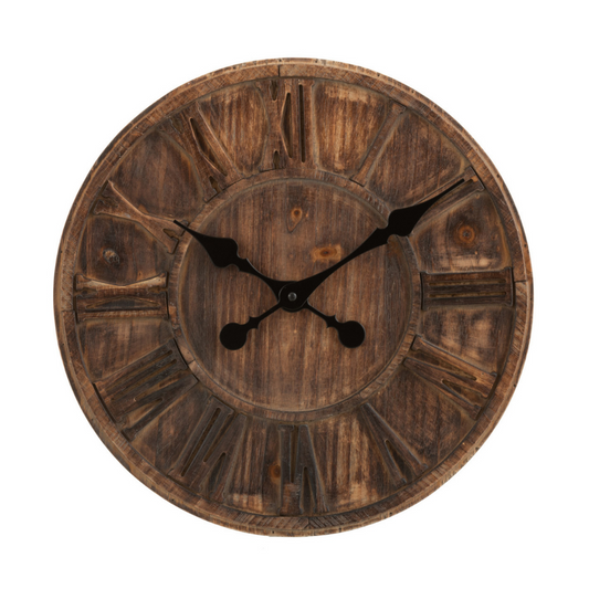 J-Line klok Schijf Romeinse Cijfers - hout - bruin - medium - Ø 40 cm