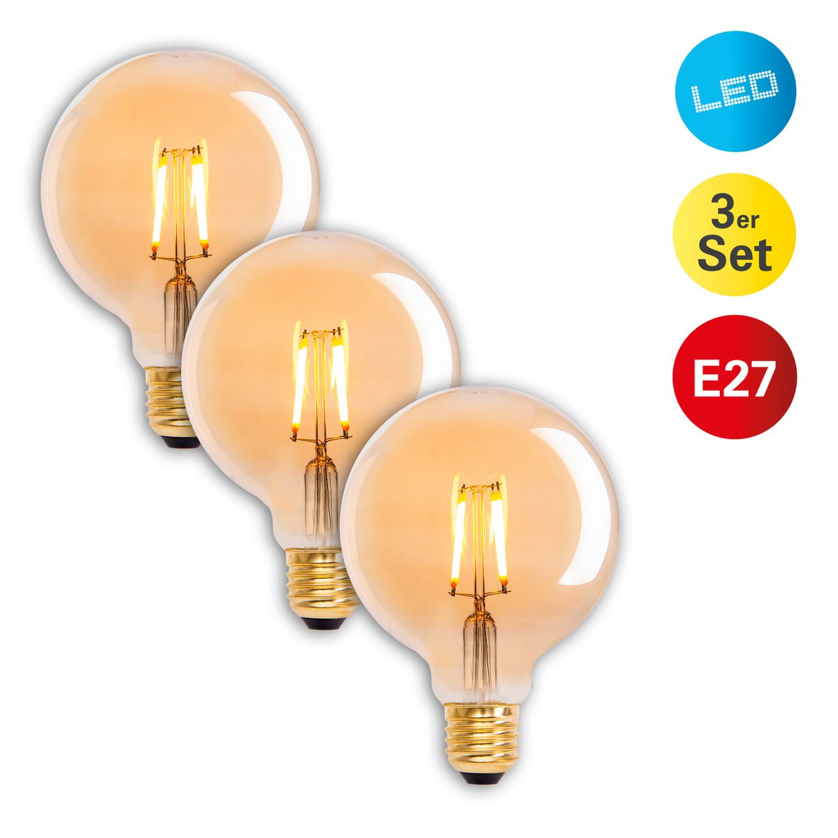Set van 3 LED-lampen Fitting E27 4 Watt