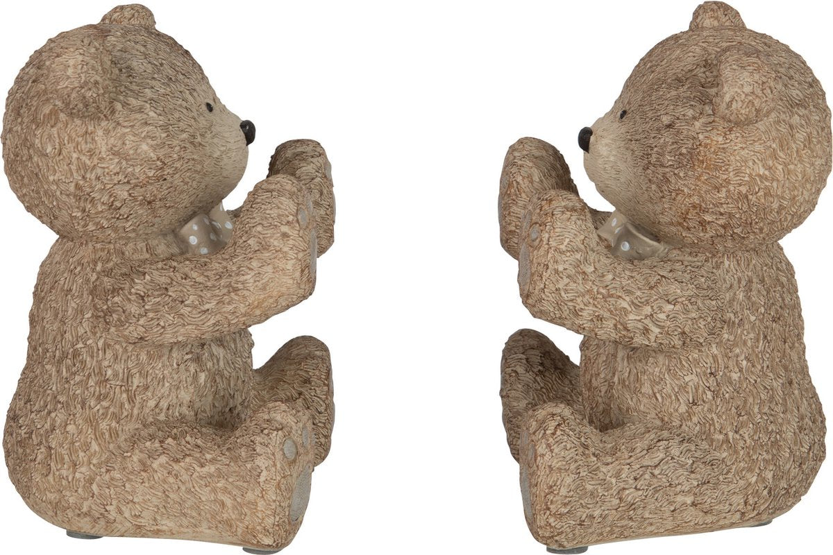 J-Line boekensteun Teddy - polyresin - lichtbruin - 2 stuks