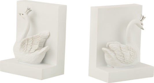 J-Line boekensteun Zwaan - Polyresin - wit - 2 stuks