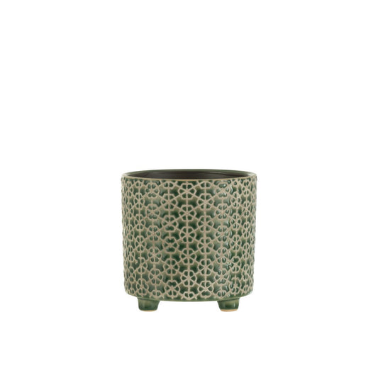 J-Line bloempot Bloem - keramiek - groen - medium - Ø 14 cm