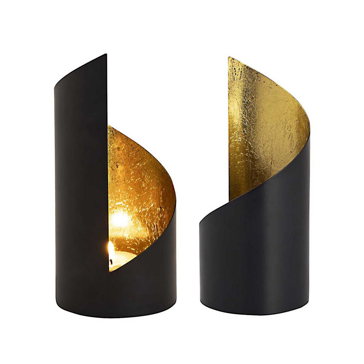 Theelichthouder set van 2 Zwart/Goud Hoogte 18cm
