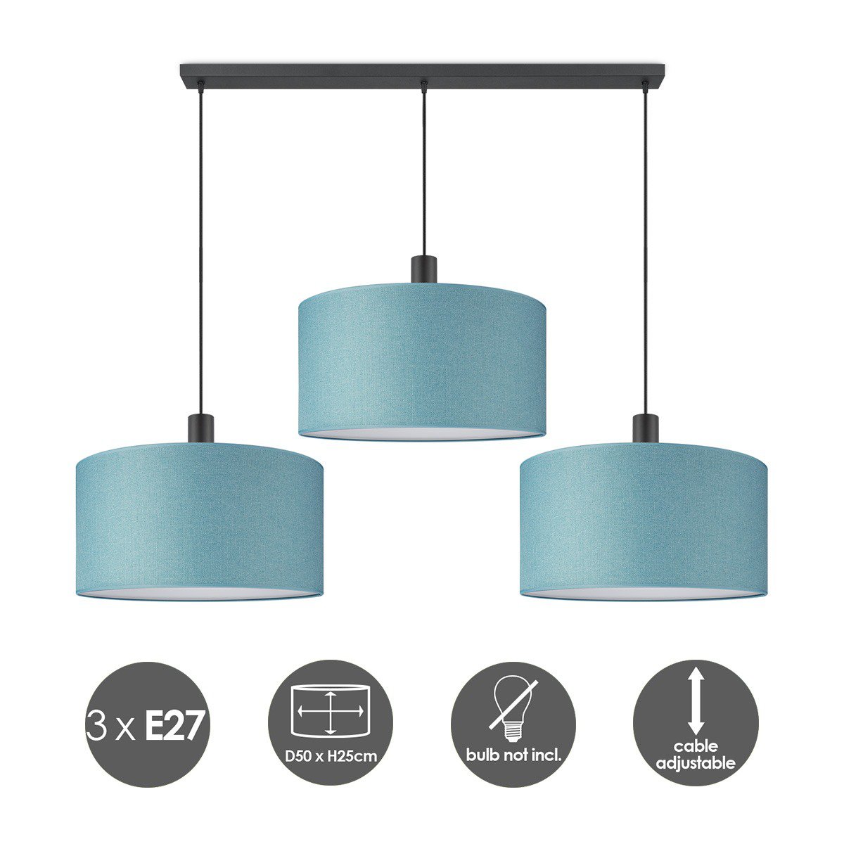 Hanglamp Canvas-Xxl Beam 3L - petrolblauw - 50cm