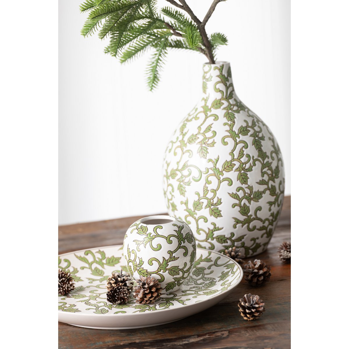J-Line vaas Yezi Rond - porselein - groen/wit - 33 cm hoog