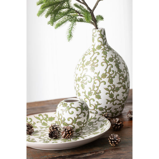 J-Line vaas Yezi Rond - porselein - groen/wit - 33 cm hoog