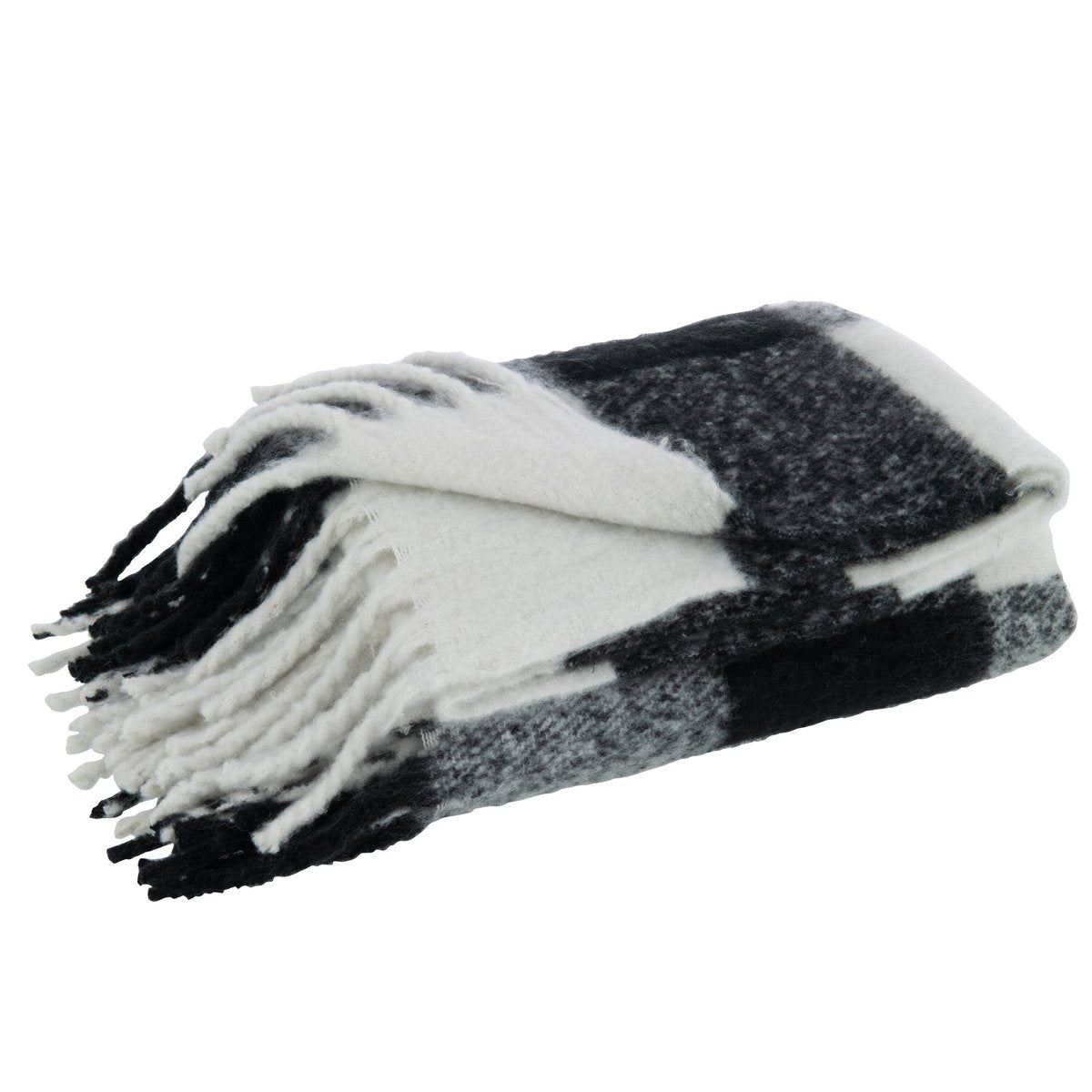 J-Line Plaid tegels - polyester - zwart/wit - 152 x 127 cm