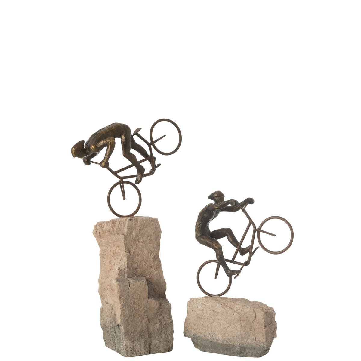 J-Line Set 2 Fietsers Op Rots Resin Beige/Zwart