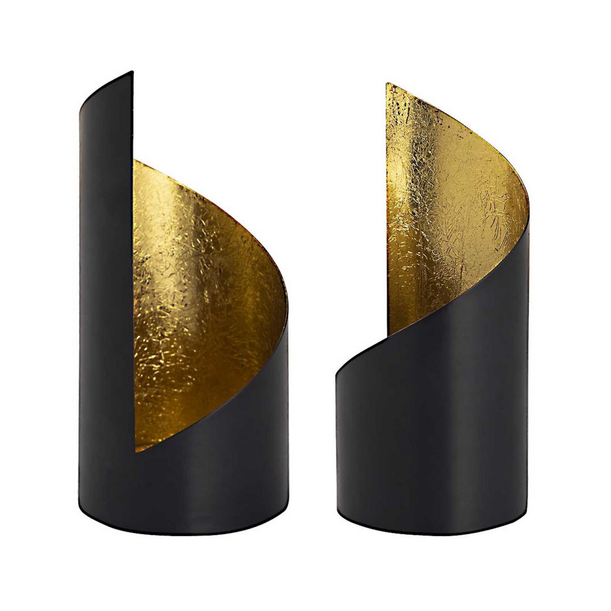 Theelichthouder set van 2 Zwart/Goud Hoogte 18cm