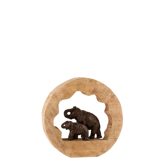 J-Line decoratie Figuur Olifant + Kind - hout/aluminium - brons - S