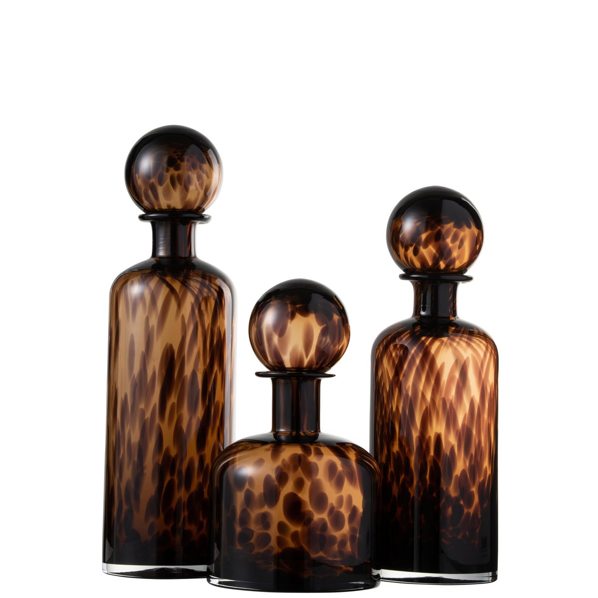 J-Line decoratie fles + stop Spikkel - glas - bruin/zwart - large