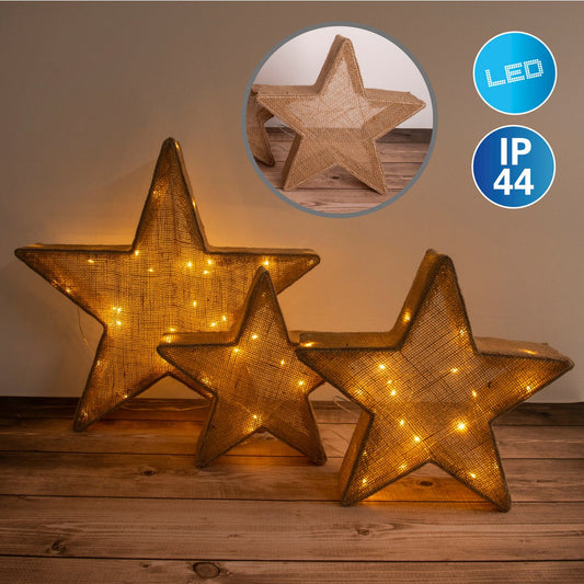 Set van 3 LED Sterren Bruin