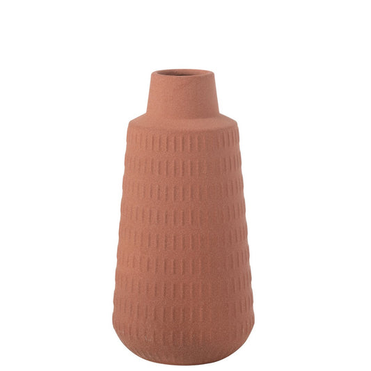 J-Line vaas Ria Gekerfd - porselein - terracotta - large - 31 cm hoog