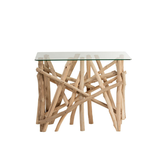 J-Line console Rechthoek Takken - hout/glas - naturel