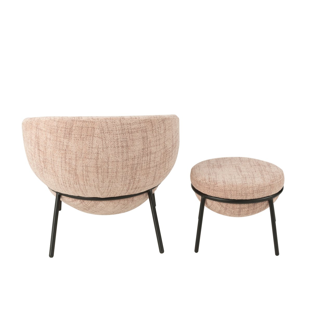 J-Line Loungestoel+Poef Ijzer Lichtroze/Zwart