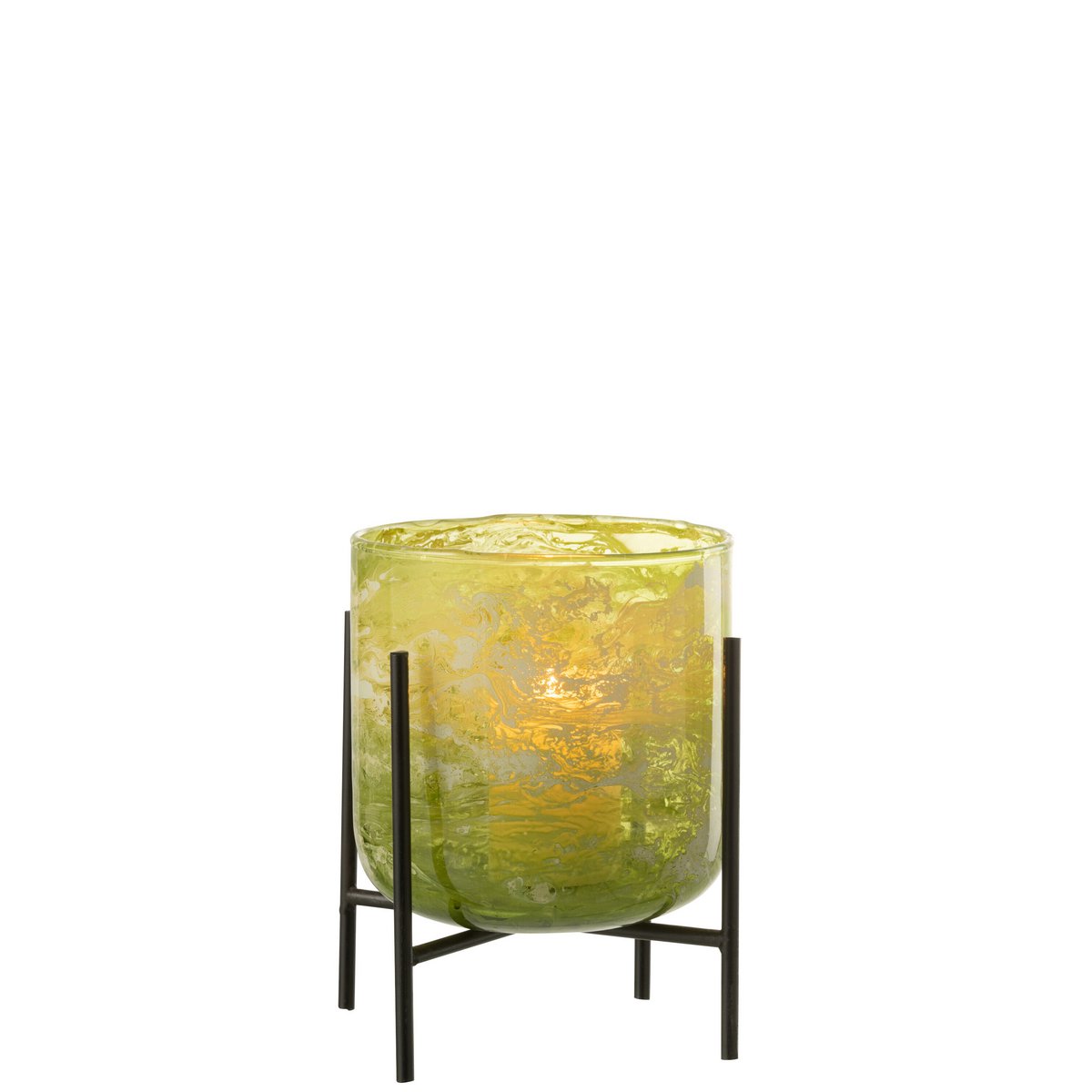J-Line windlicht Staand Marmer - glas/ijzer - groen - medium