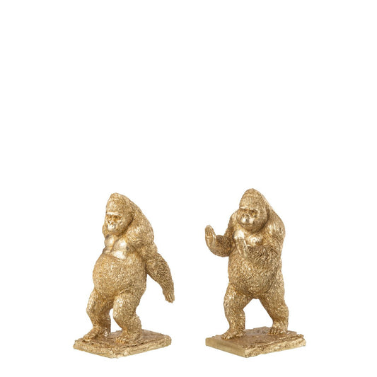 J-Line boekensteun Gorilla - polyresin - goud - 2 stuks