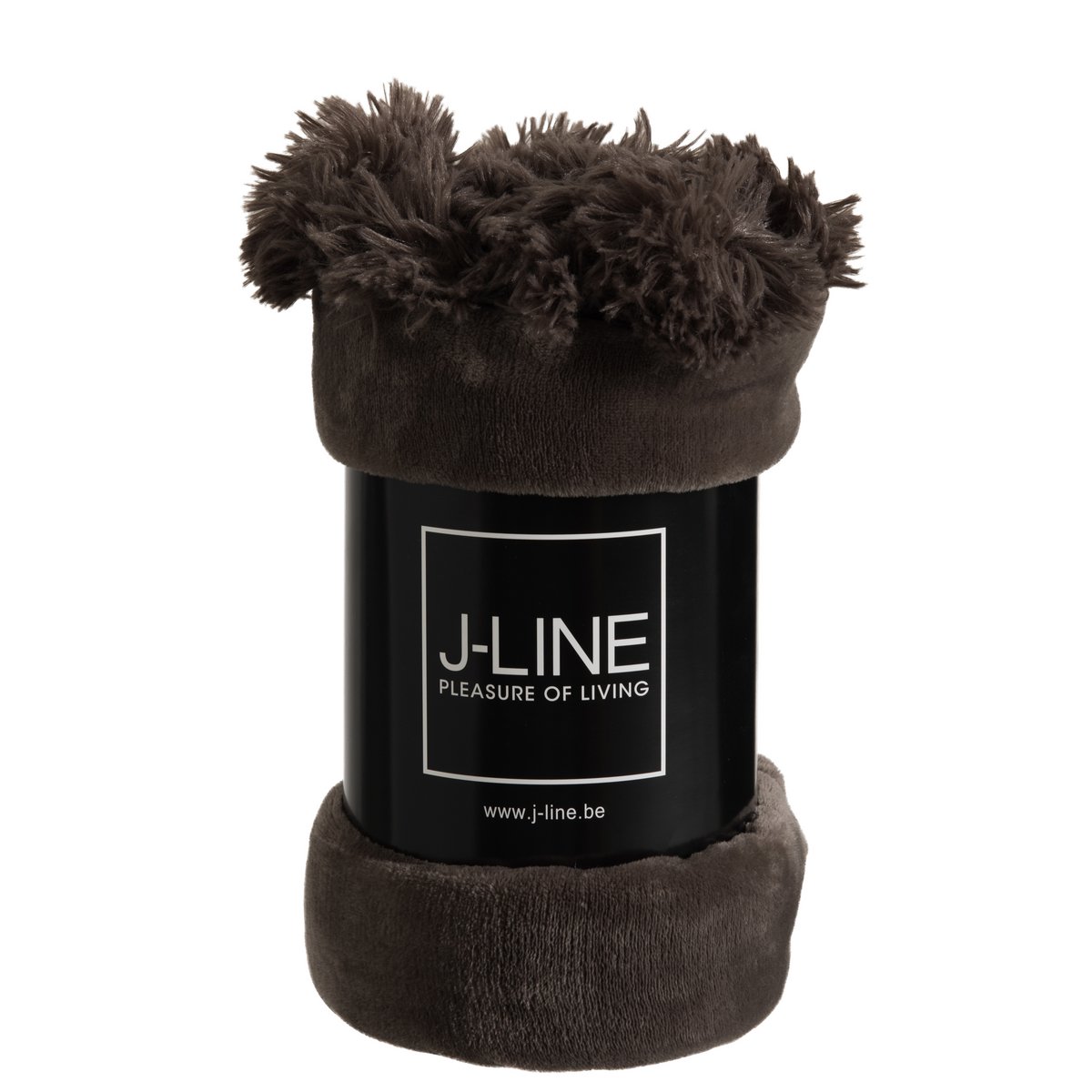 J -Line Plaid Pompon - Polyester - Donkertaupe - 170 x 130 cm