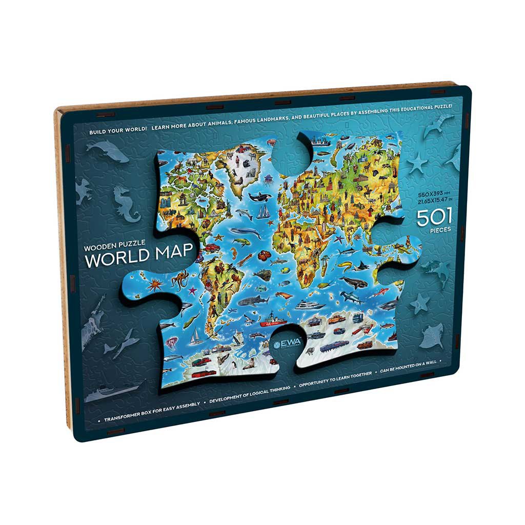 Houten Legpuzzel Wereldkaart in kleur