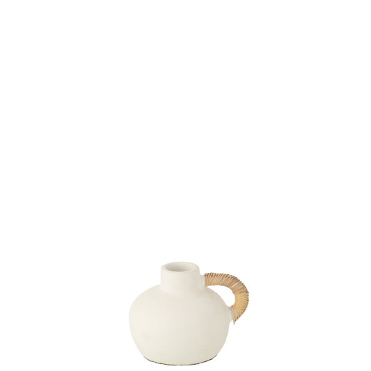 J-Line vaas Pot Leo Terracotta - cement - wit/naturel - 36 cm hoog