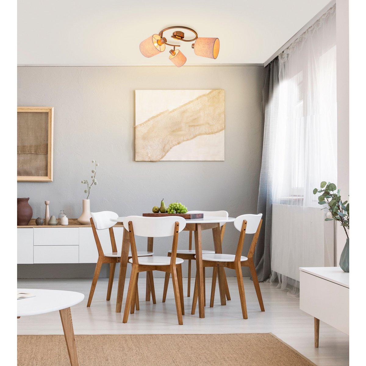 Plafondlamp "Maron" 3 spots cirkel totale lengte 52cm Grijs