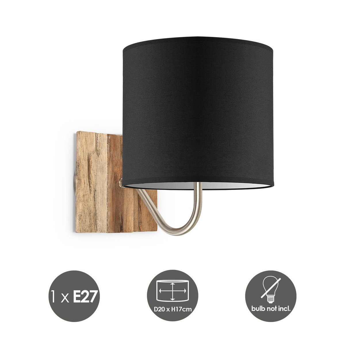 Wandlamp - Drift E27 Lampenkap zwart 20cm