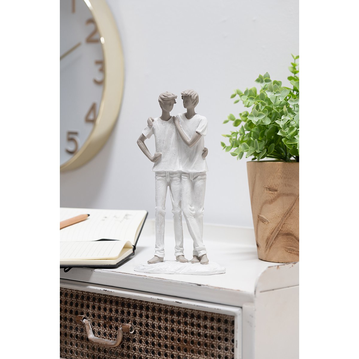 J-Line decoratie Koppel Jongens - polyresin - wit/taupe