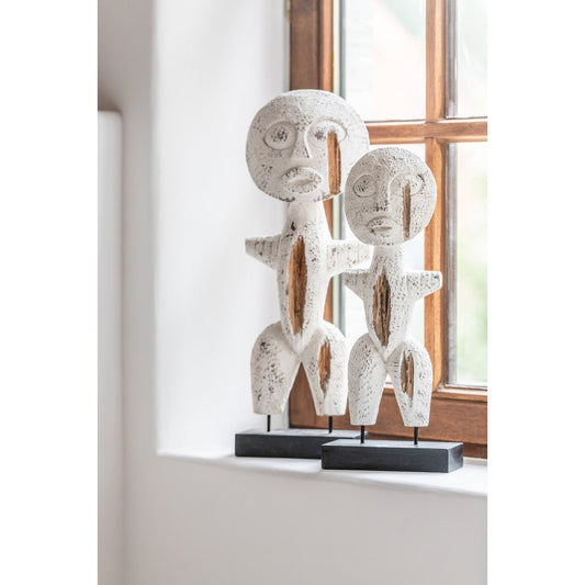 J-Line figuur Primitief Albasia - hout - wit - small