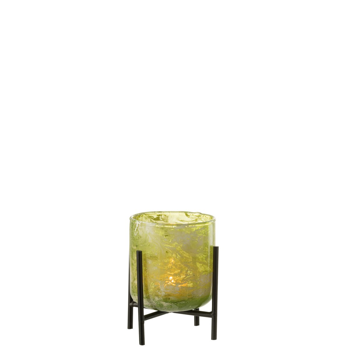 J-Line windlicht Staand Marmer - glas/ijzer - groen - small