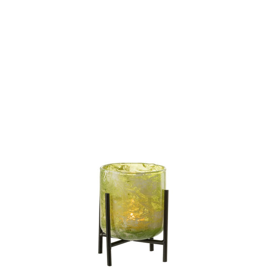 J-Line windlicht Staand Marmer - glas/ijzer - groen - small