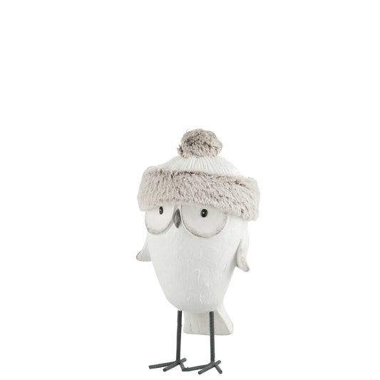 J-Line kerstfiguur Uil Muts Winter - polyresin - wit/grijs - small