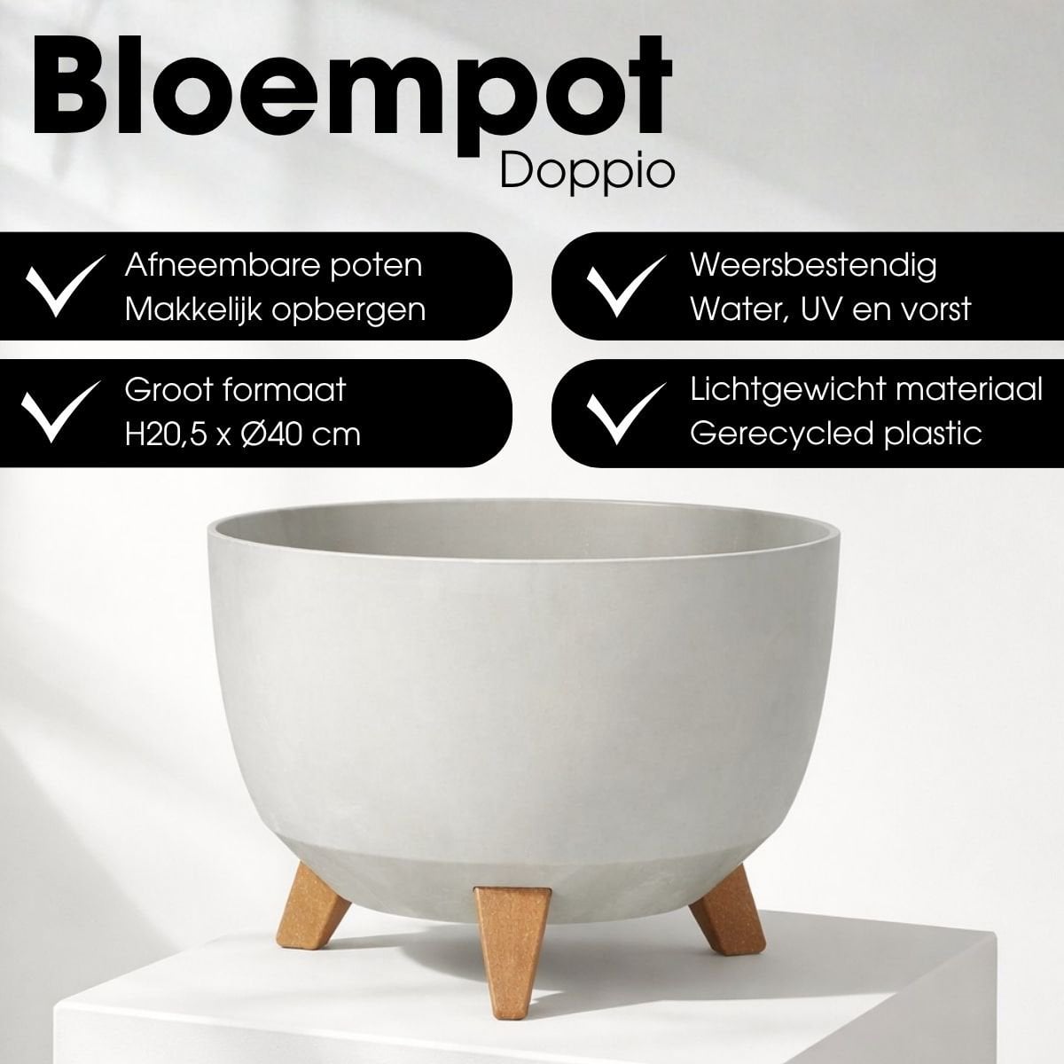 Plantenbak buiten Doppio Grijs Ø40cm H20,5cm